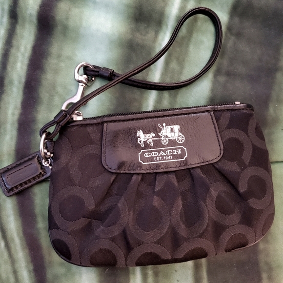 Coach Handbags - Coach wristlet mini bag black logo